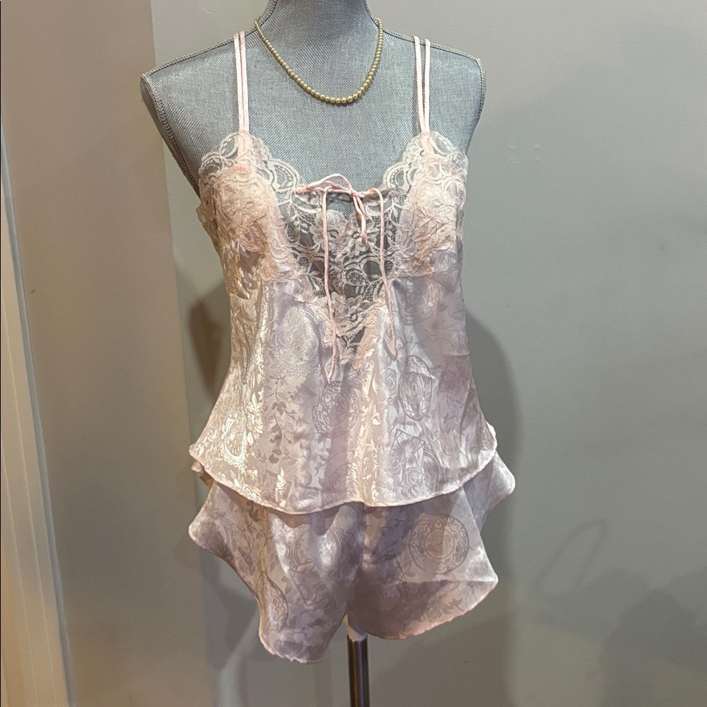Victoria’s Secret Gold Label pink Sleeveless Satin Tank & Micro Short Set